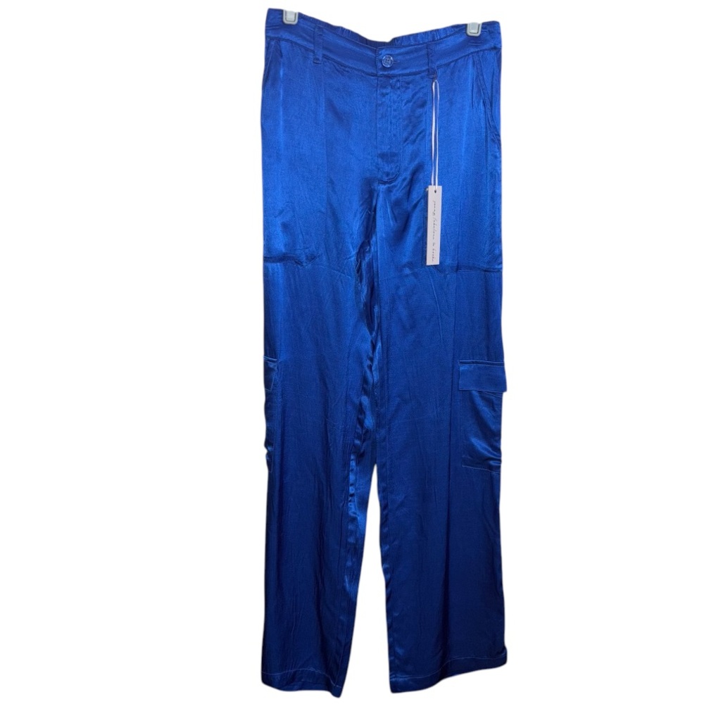 Young Fabulous & Broke Cargo Pants Satin Straight Leg Royal Blue Women’s Size XS